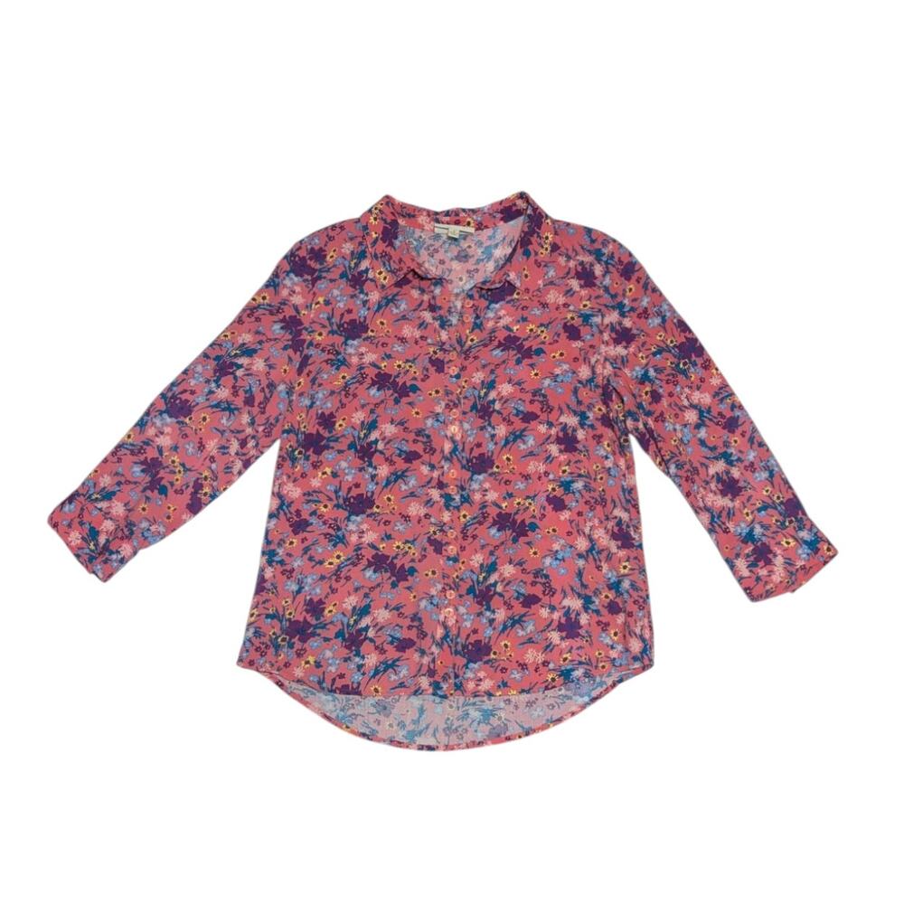 Modcloth Floral Button Down Shirt Pink Womens Small Collared Preppy Blouse Top